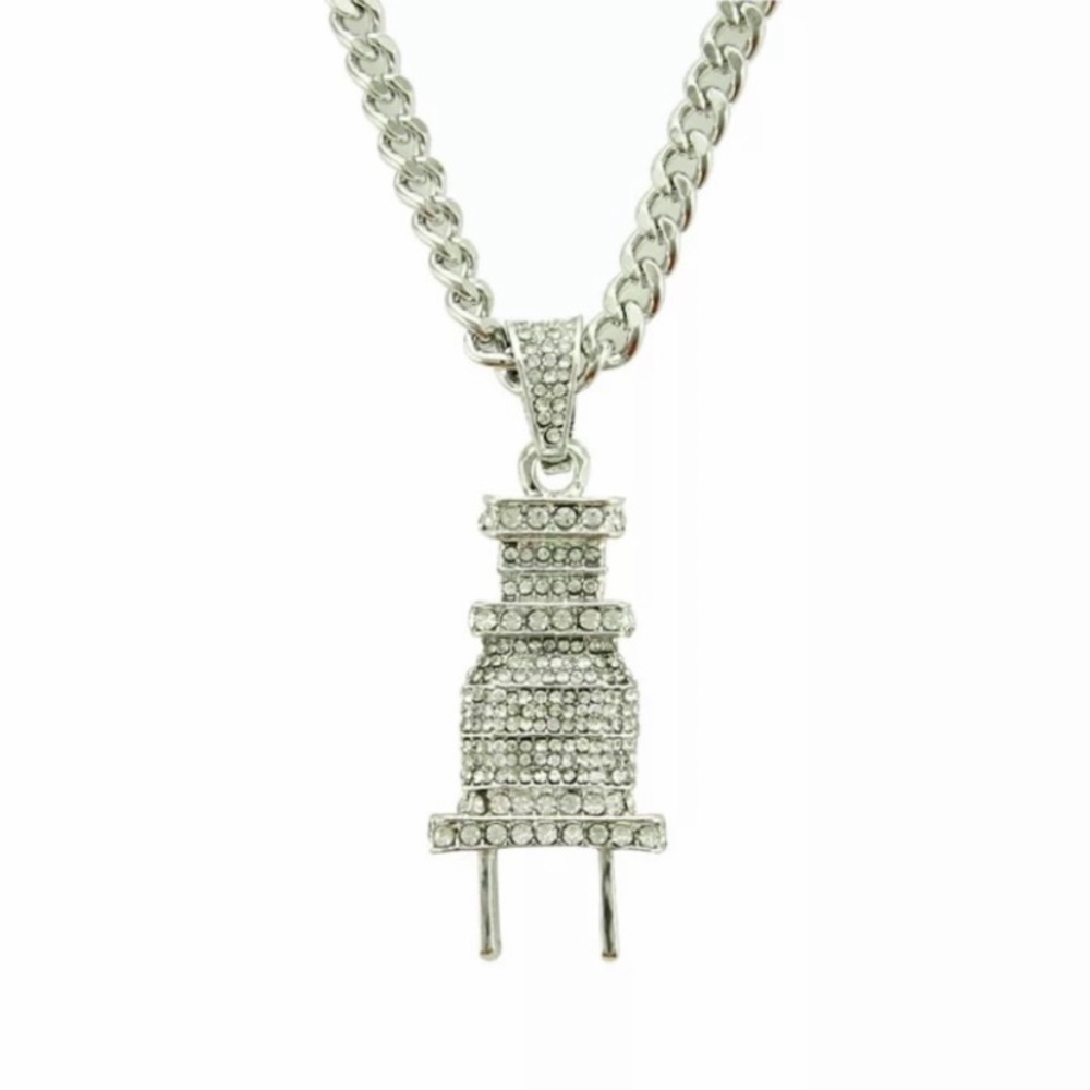 Men’s 18kt White Gold Vermeil Diamond Power Plug Necklace